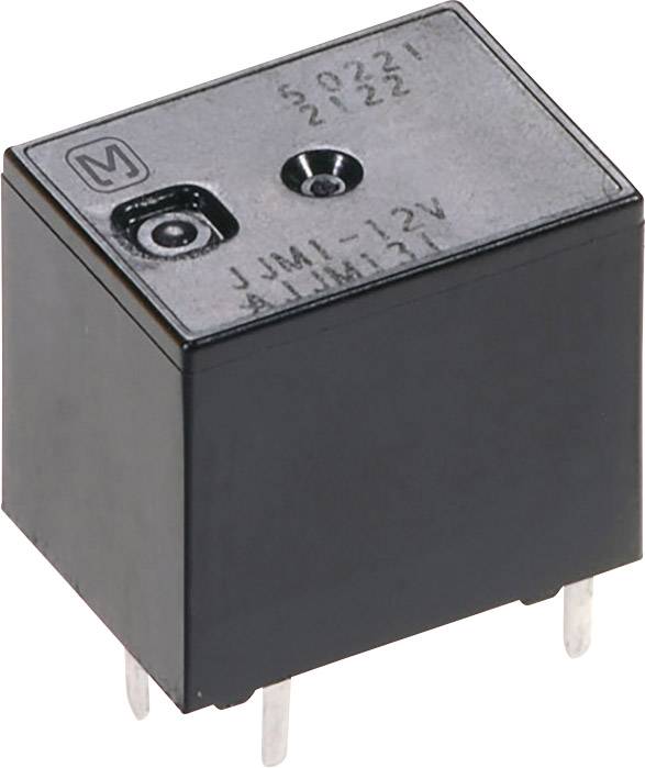 A black, rectangular relay with the inscription '50221 2122' and 'JJM1-12V ALJM131'. It has several metal pins on the underside.
