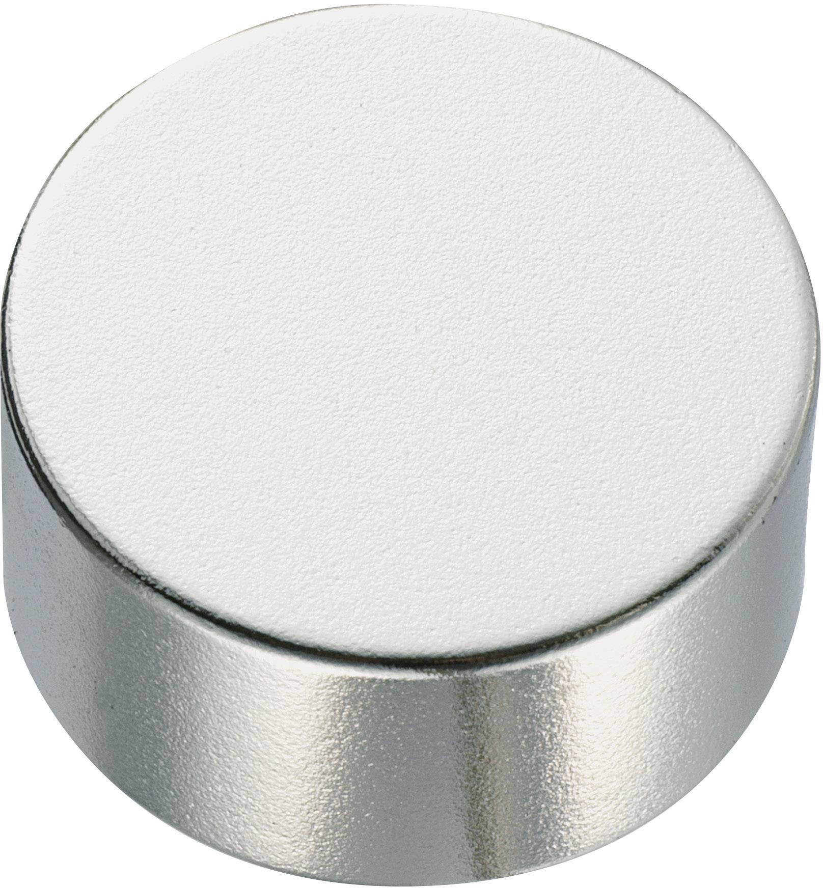 A round, shiny magnet with a smooth, metallic surface on a white background.