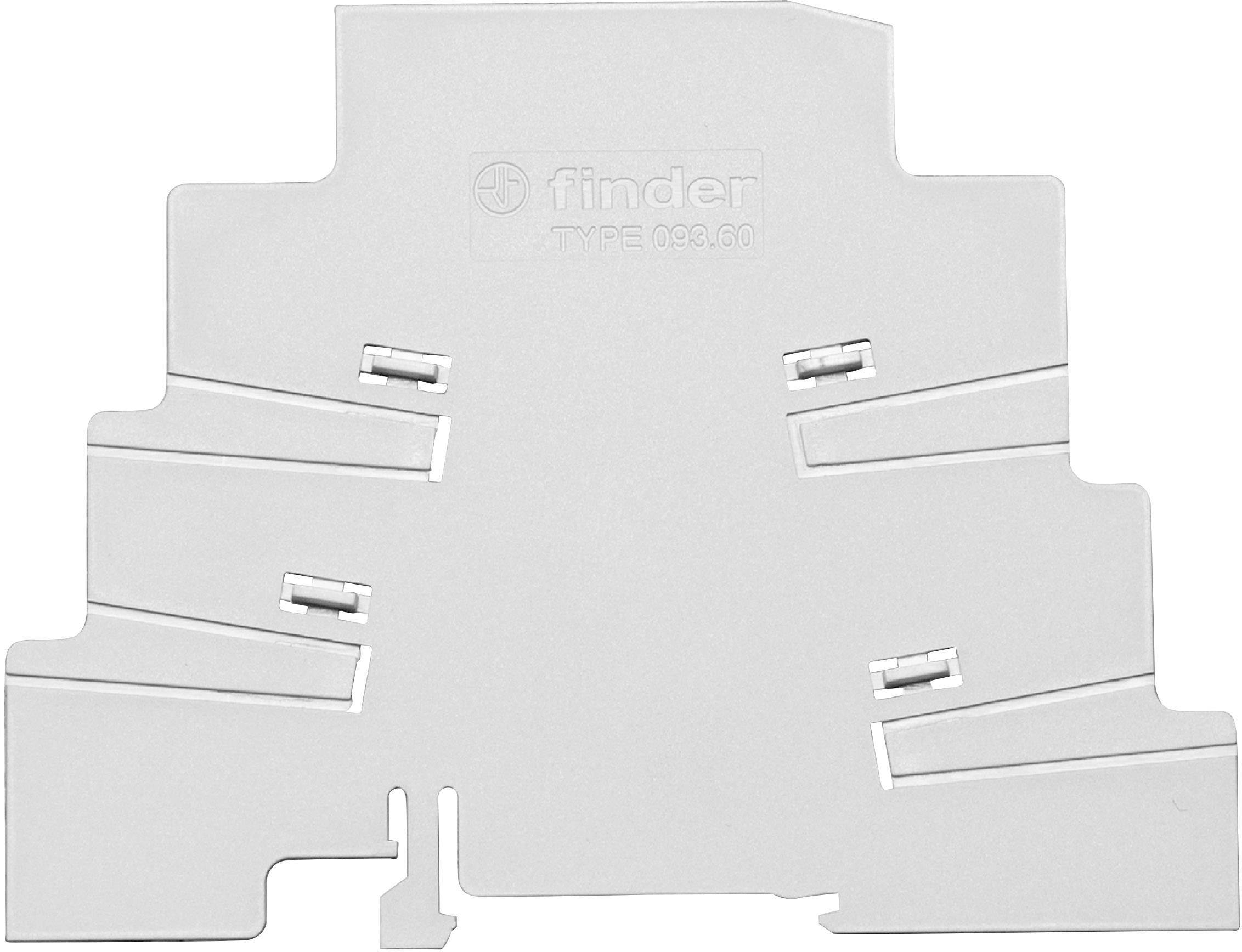 A white plastic enclosure with the print 'Finder TYPE 093.60', presumably part of an electrical device or mounting bracket.
