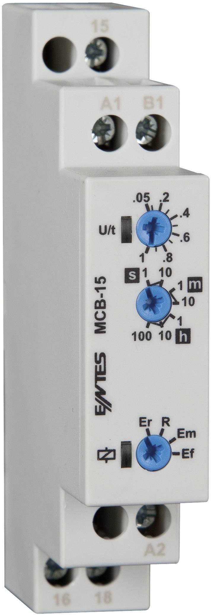 Time relay with multiple scales and control knobs for managing time intervals in electrical circuits.
