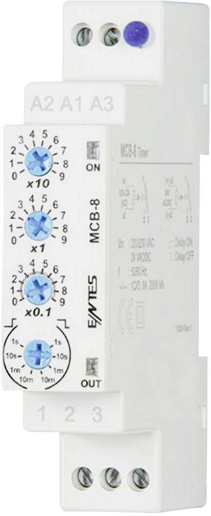 A white electric timer module with blue controls and the inscription 'MCB-8 Timer'.