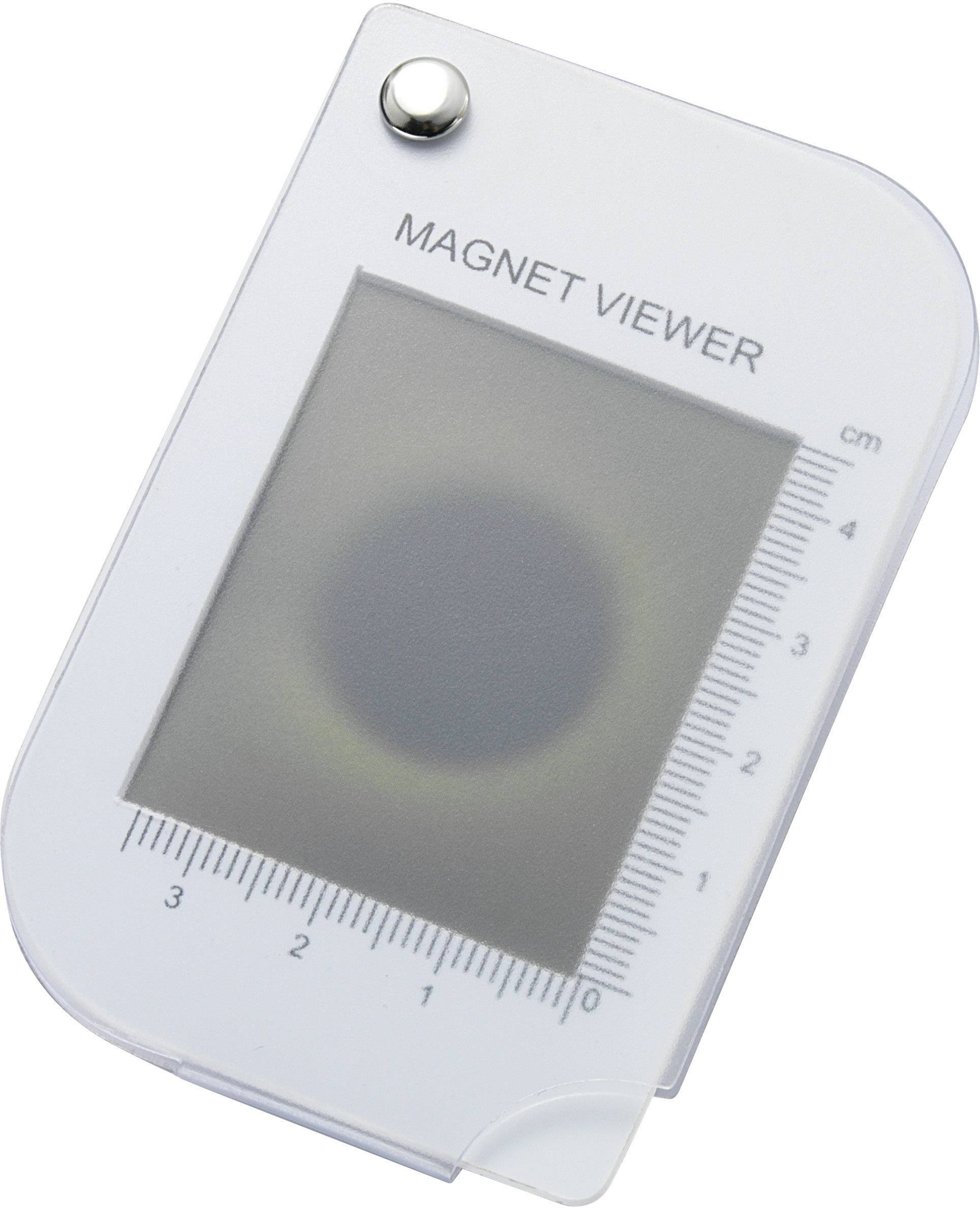 A magnetic field viewer shows a circular magnetic field. A scale on the side measures in centimetres.