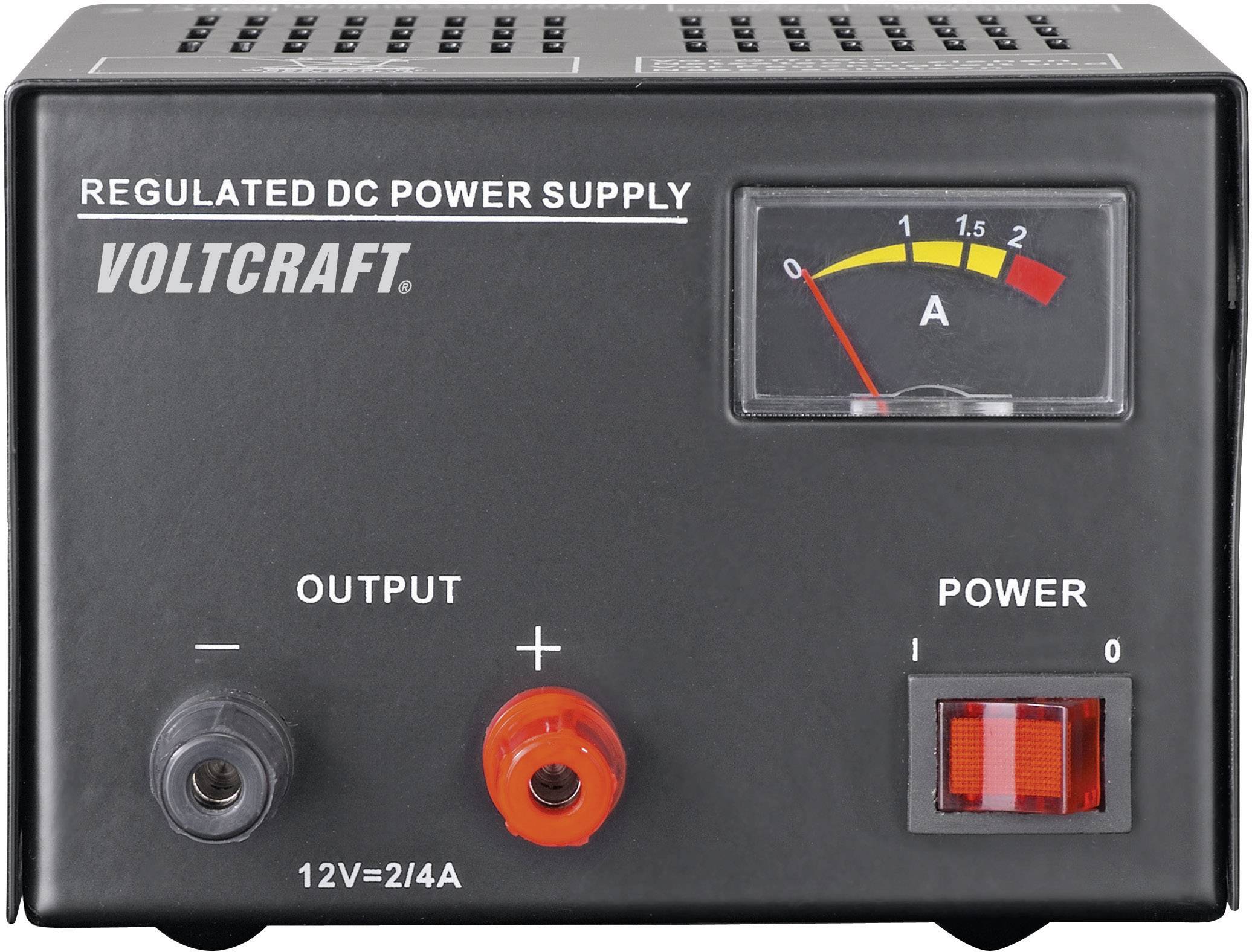 Power Supply 'Voltcraft': Current display, output current control dial. On/Off switch. 12V, 2/4A.
