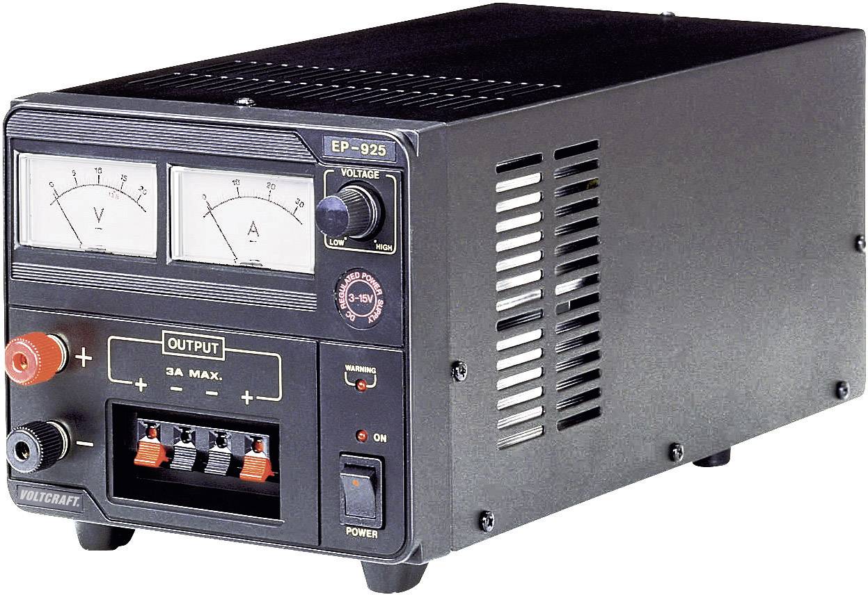 Power supply unit with analogue volt and ampere displays, multiple connections and switches; Model EP-925.