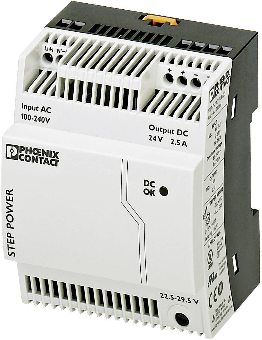 Phoenix Contact DC power supply unit with input range 100-240V AC and output 24V DC, 2.5A.