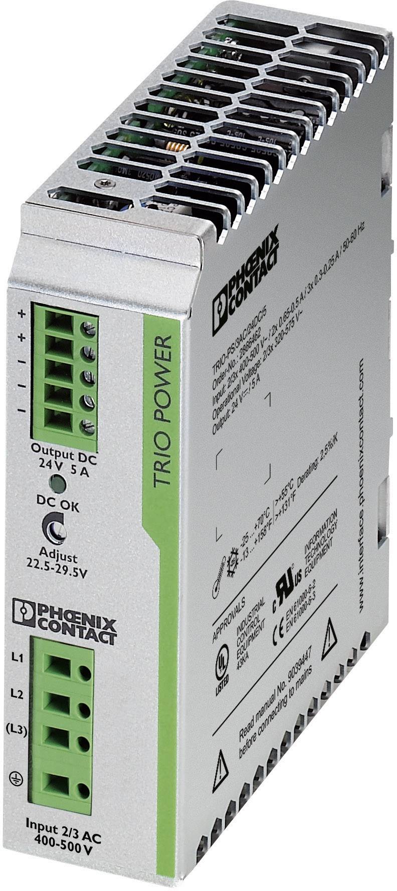 Phoenix Contact 2866462 Rail mounted PSU (DIN) 24 V DC 5 A 120 W No. of outputs:1 x Content 1 pc(s)