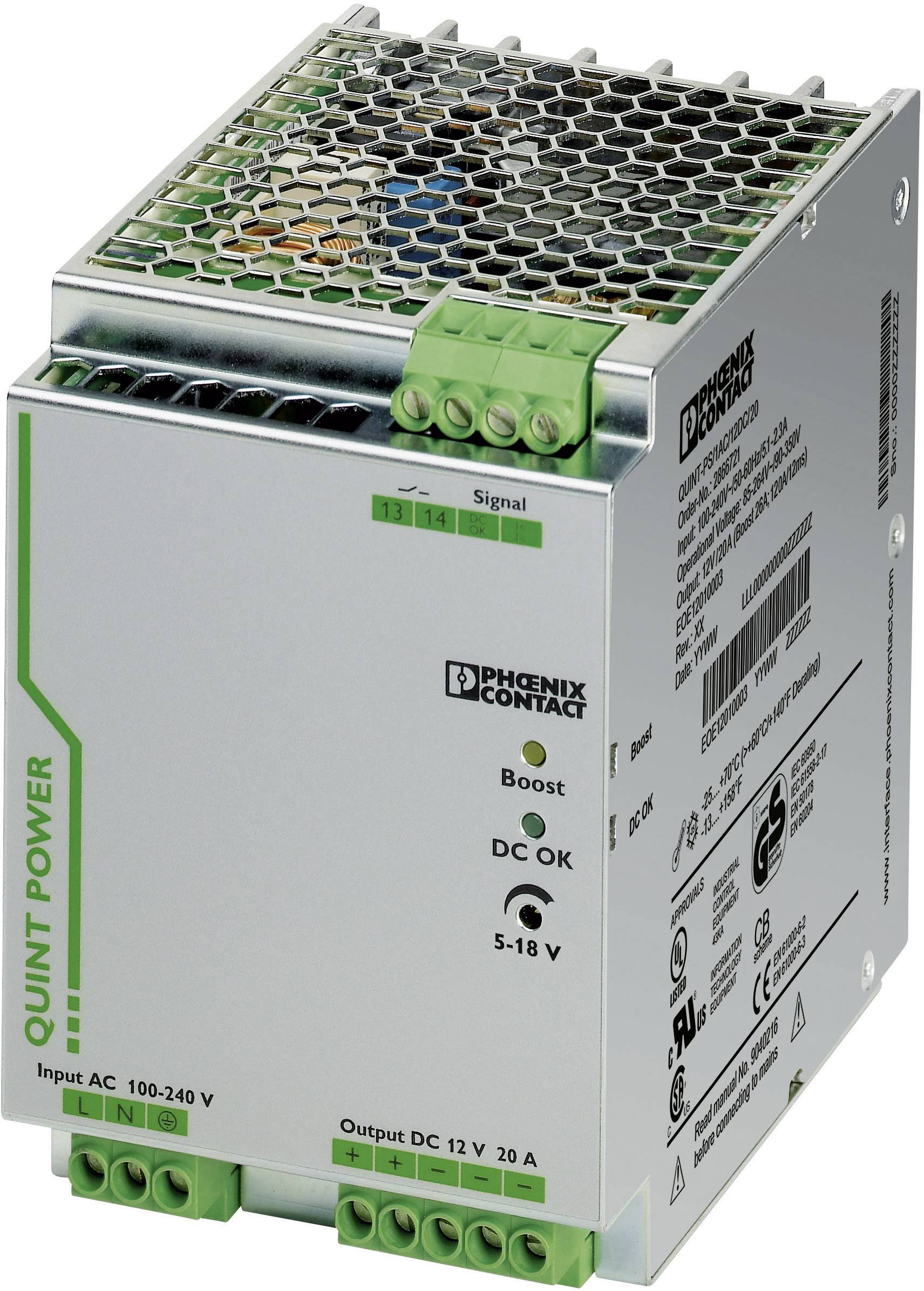 Phoenix Contact 2866721 Rail mounted PSU (DIN) 12 V DC 20 A 240 W No. of outputs:1 x Content 1 pc(s)