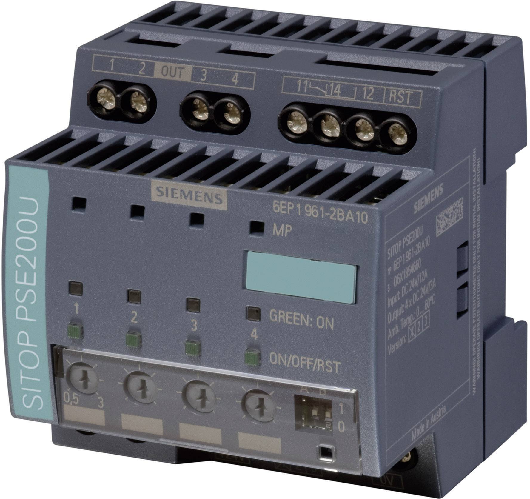 Siemens SITOP PSE200U, a switched-mode power supply with multiple connections, is used for power supply and protection of electrical devices.