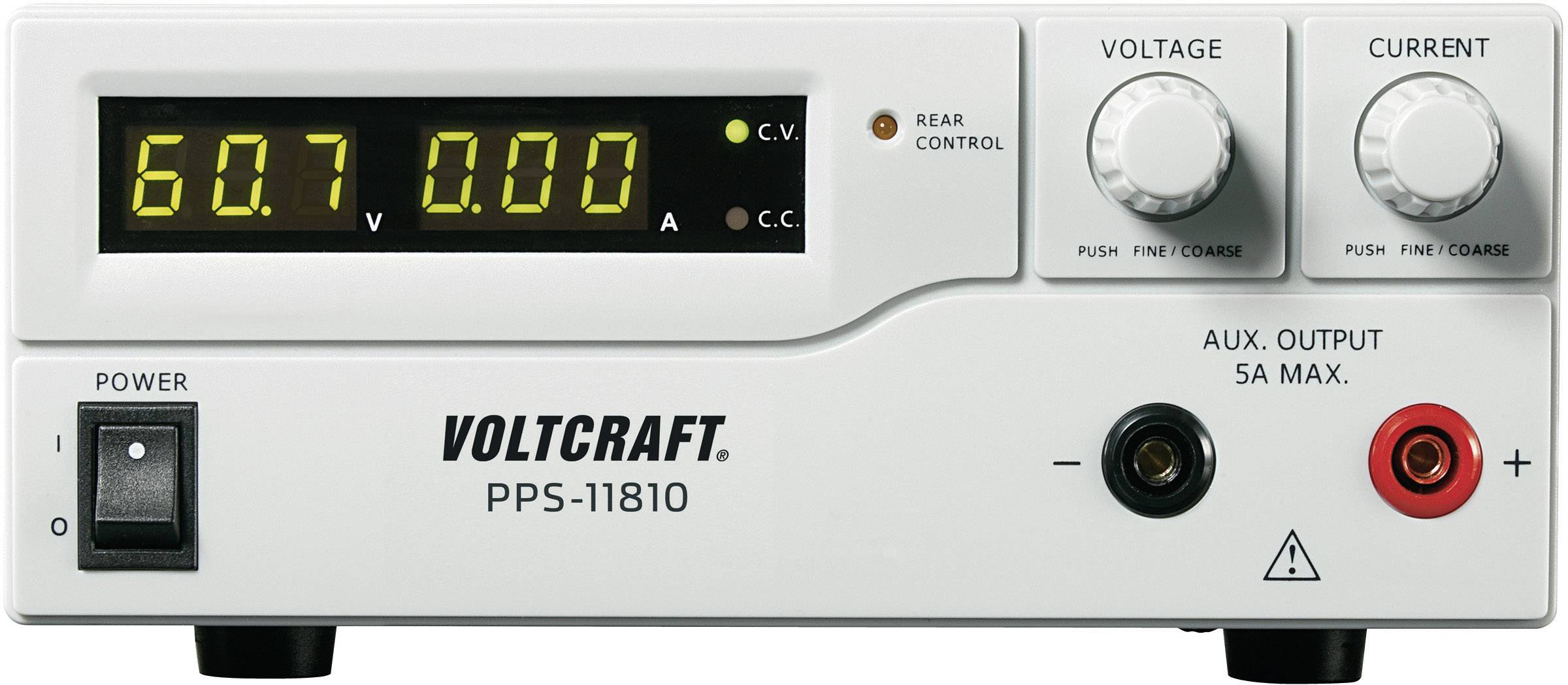 A power supply unit with a display showing '6.0 V' and '7.00 A', with controls for voltage and current, switches and power connections.