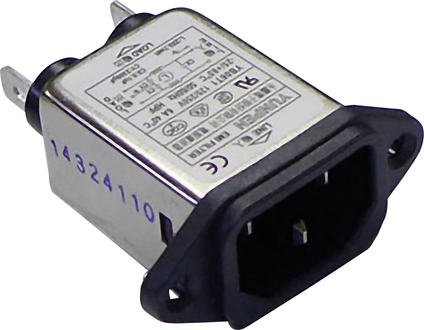 Yunpen YB06T1 Line filter + IEC socket 250 V AC 6 A 0.7 mH (L x W x H) 57 x 25.25 x 52.3 mm 1 pc(s)