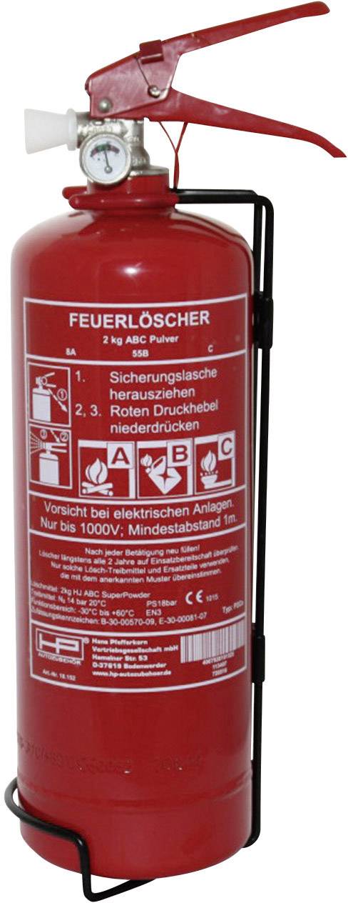 Red fire extinguisher with instructions: Remove safety pin, press pressure lever. Take care near electrical equipment.