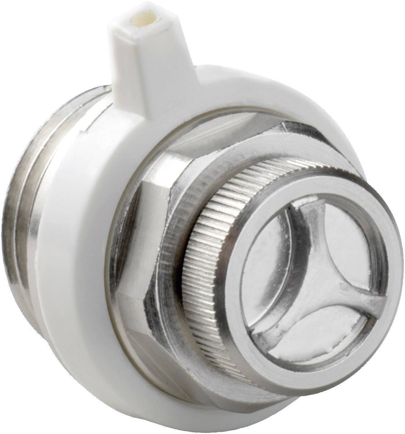 A silver water tap with a white plastic casing, suitable for installation in kitchen sinks or bathrooms.