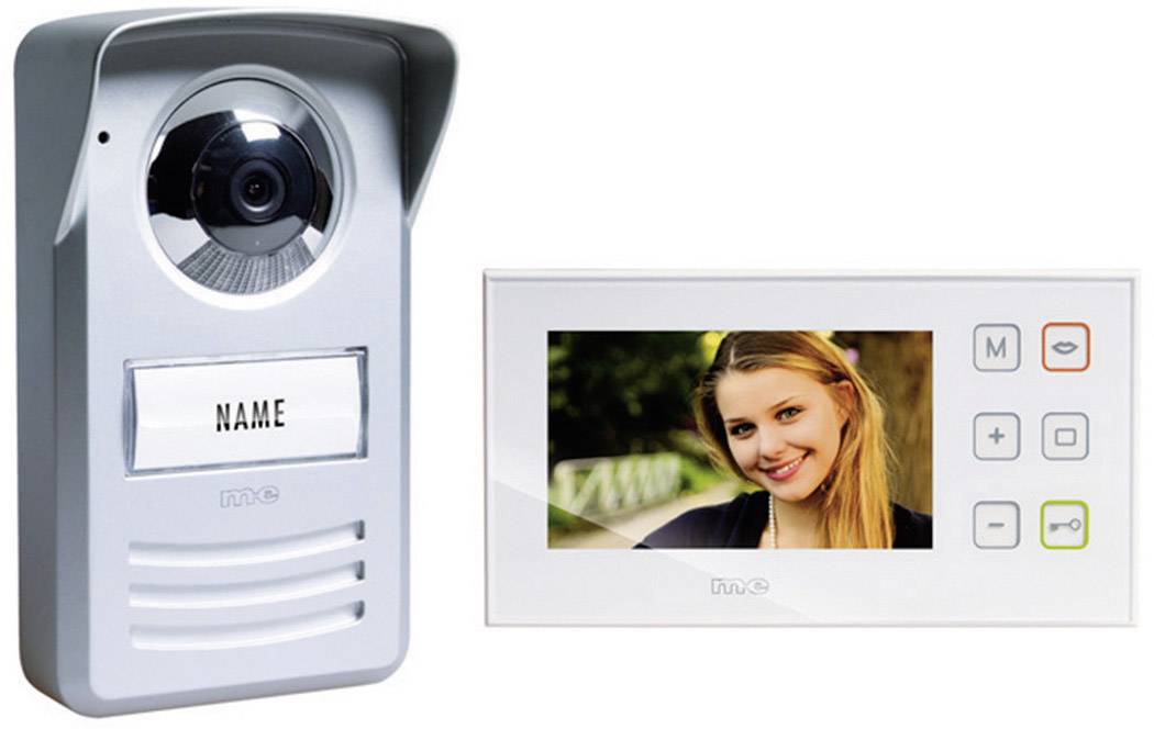 m-e modern-electronics Video door intercom Corded Complete kit Silver, White