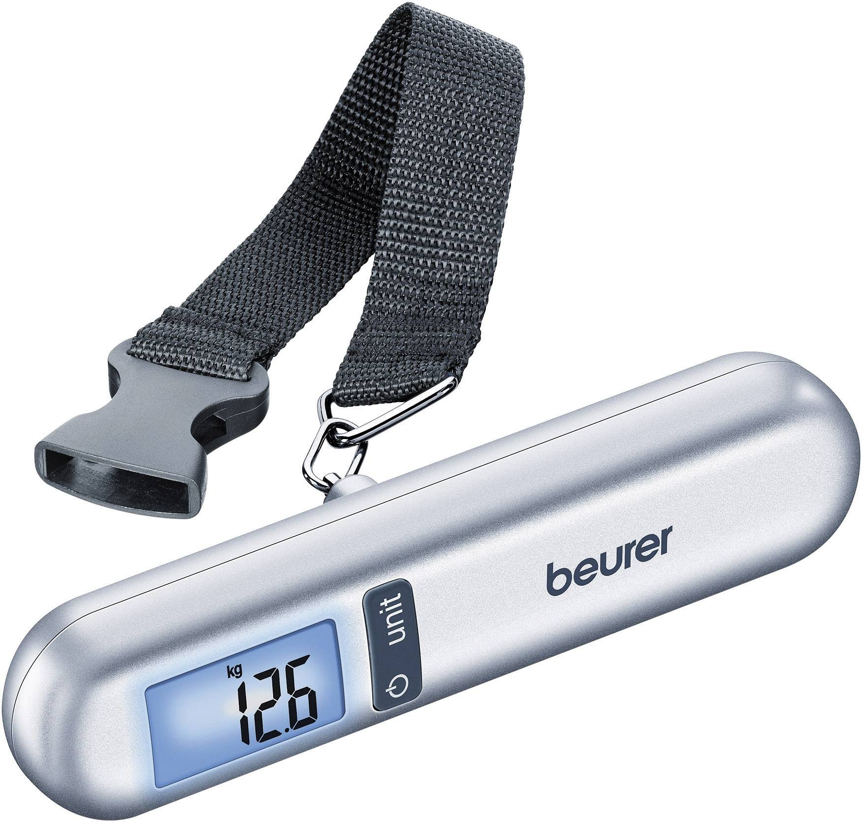 Handy luggage scales with digital display showing 12.6 kg. Black strap with buckle for weighing luggage items.