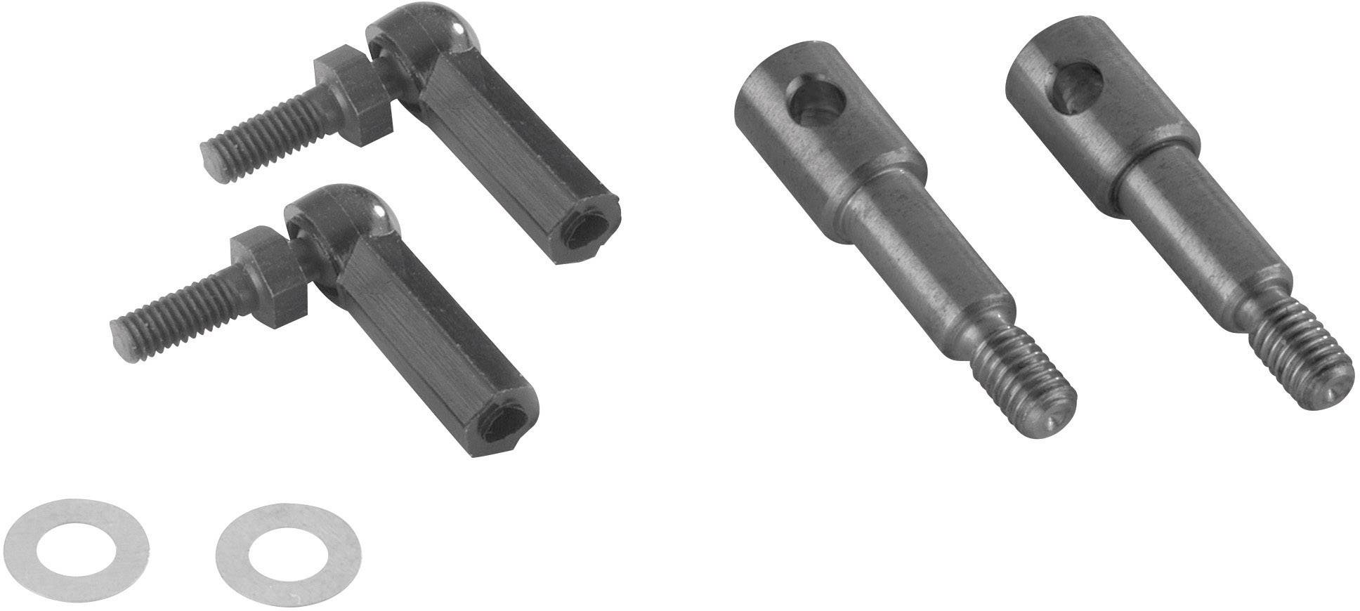 Two rows of metal bolts and threads, some with attached joints. Two flat washers are visible on the left.