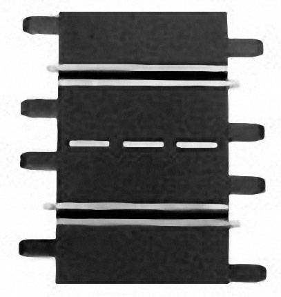 A rectangular electronic component with three connector legs on each side and a dashed line in the centre.