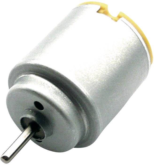 A small direct current electric motor with a metal casing and protruding shaft, used for simple mechanical applications.