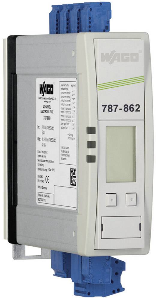 A Wago electronic device with model number 787-862, mounted on a blue rail, with a digital display.