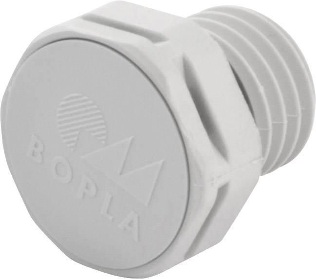 A grey plastic cable gland with a hexagonal handle, featuring the 'BOPLA' inscription on the front.