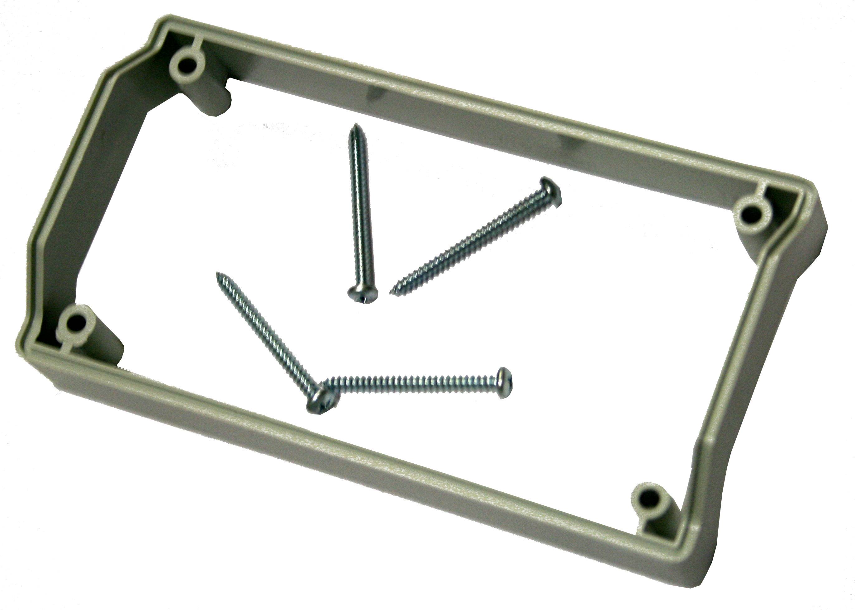 A rectangular plastic frame with four metal screws inside the frame.