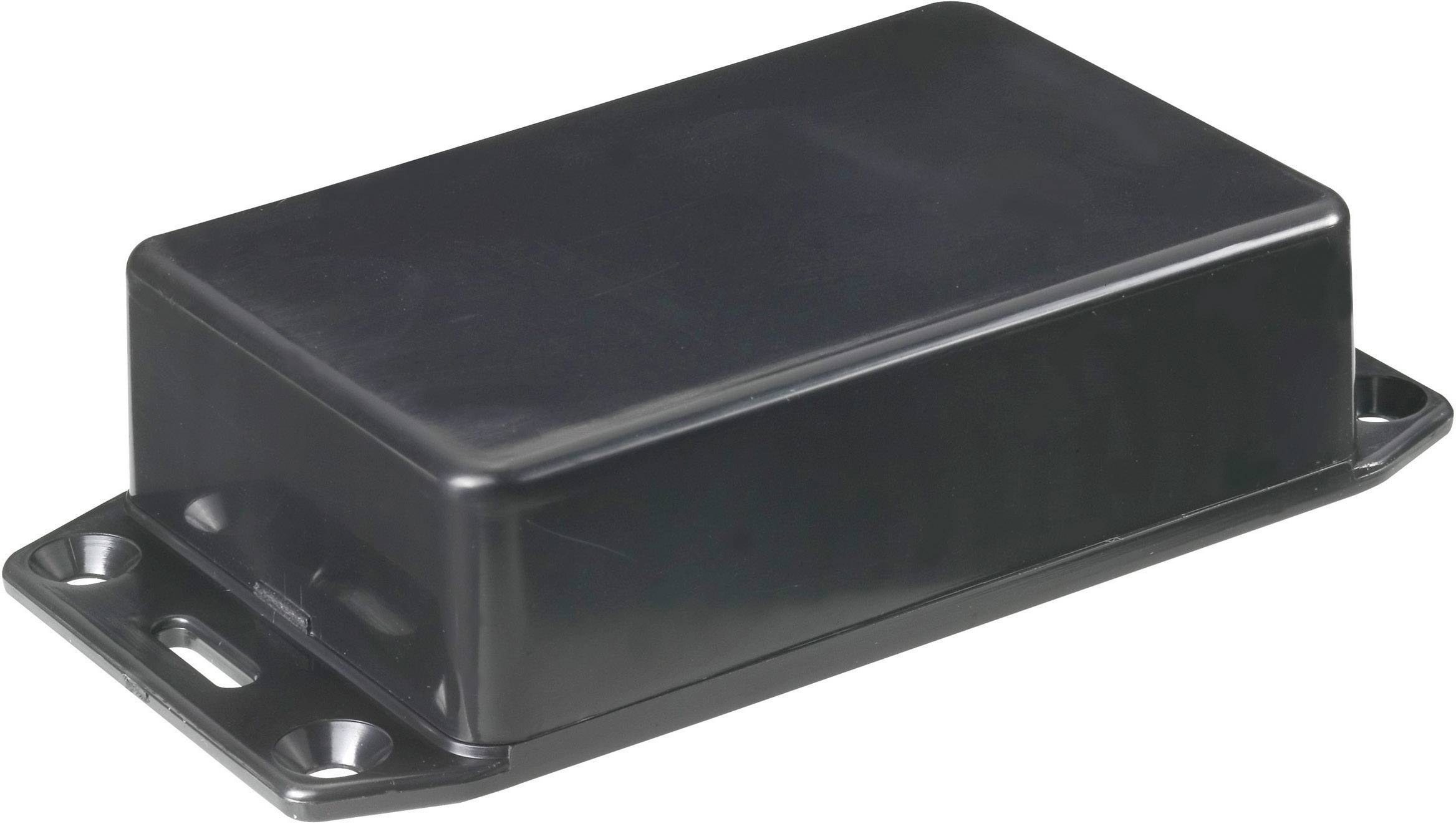 A rectangular, black enclosure with rounded corners that could protect electronic components.