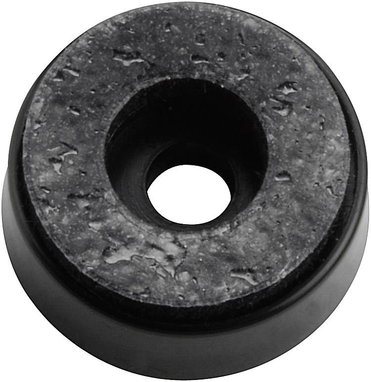 A round, black weight magnet with a large central hole, lying on a smooth surface.