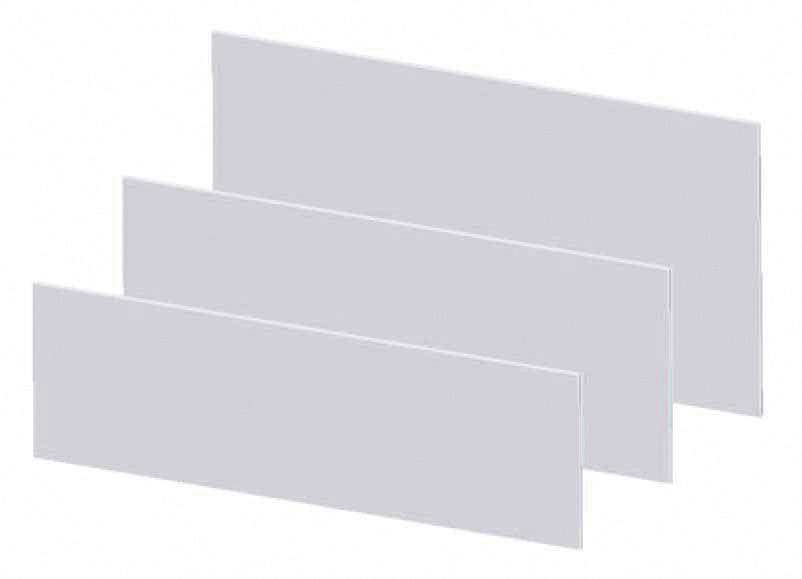 Three grey, rectangular 3D objects in parallel, staggered arrangement.