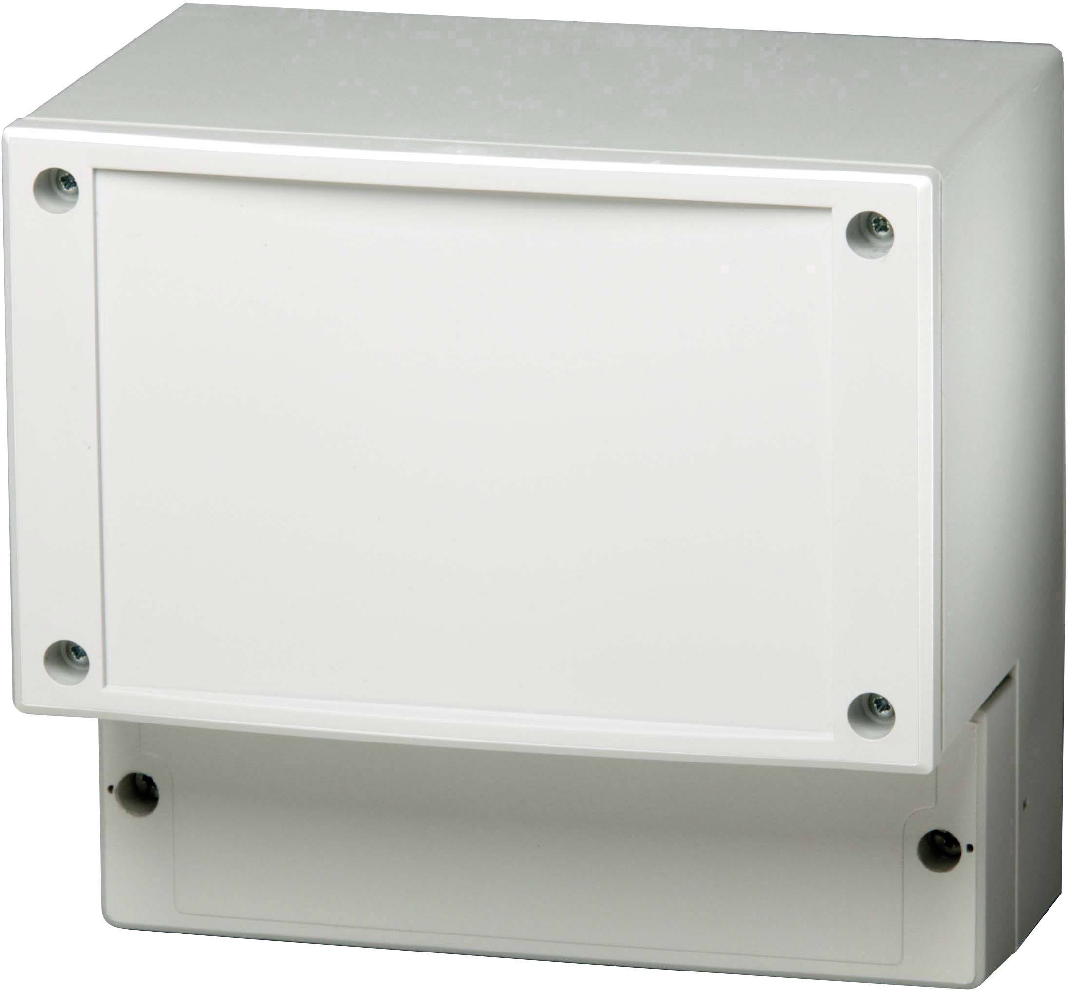 A white rectangular enclosure with a removable front cover, suitable for protecting electrical components in indoor environments.