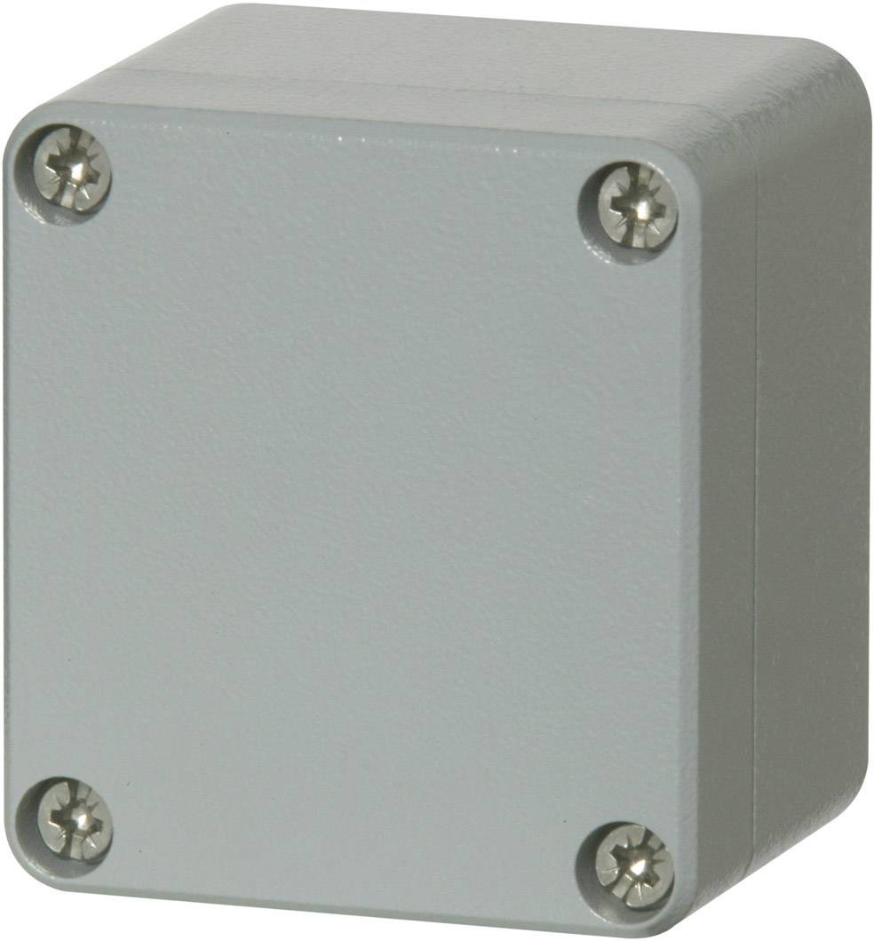 Grey, rectangular enclosure box with four visible screws at the corners. Used for electrical installations or electronic protection.
