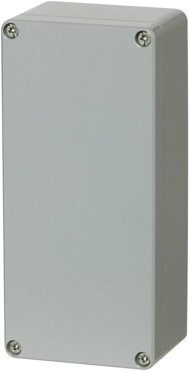 Rectangular grey metal casing with rounded corners and four screws at the corners.