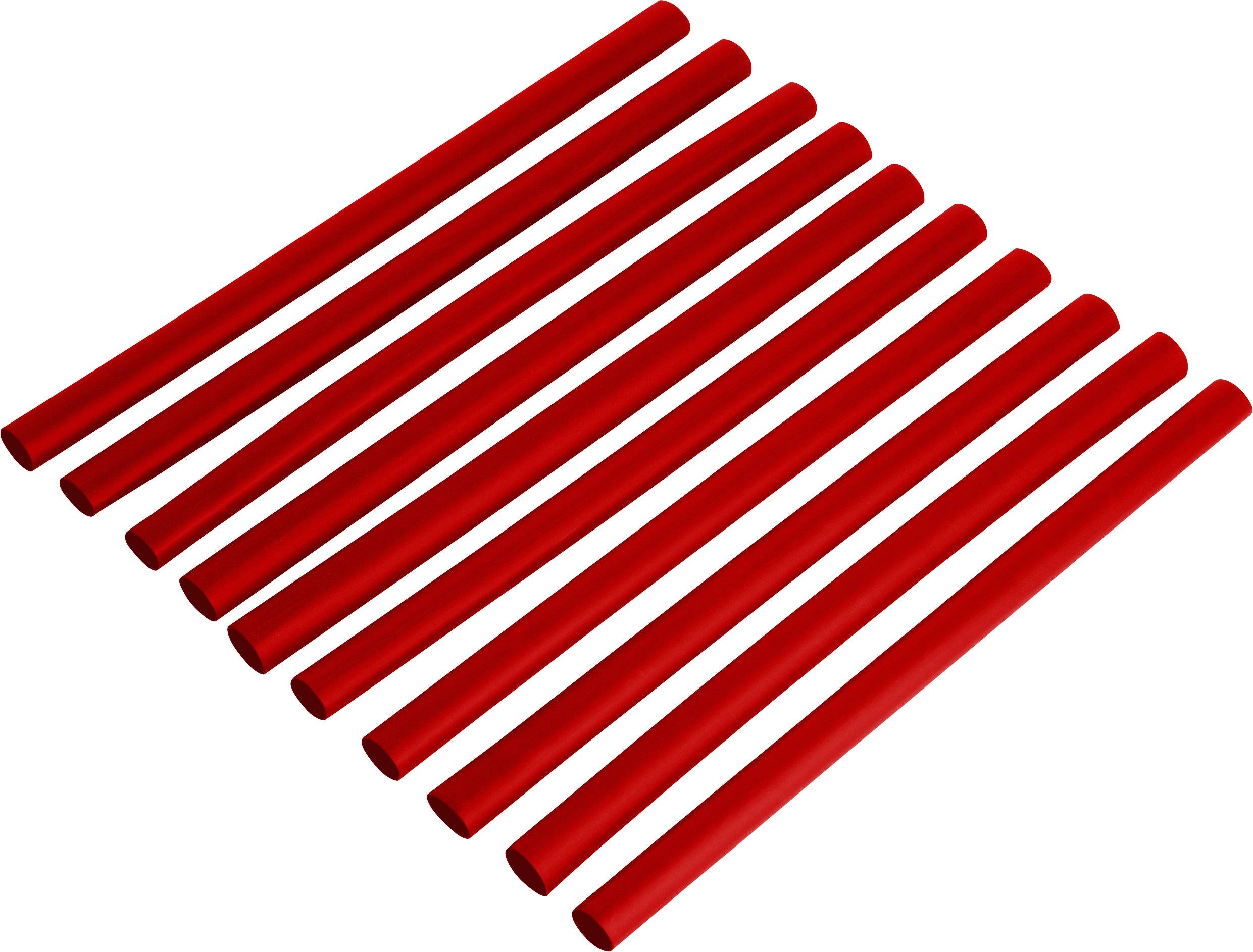 Ten red test tubes, arranged parallel to each other, on a white background.