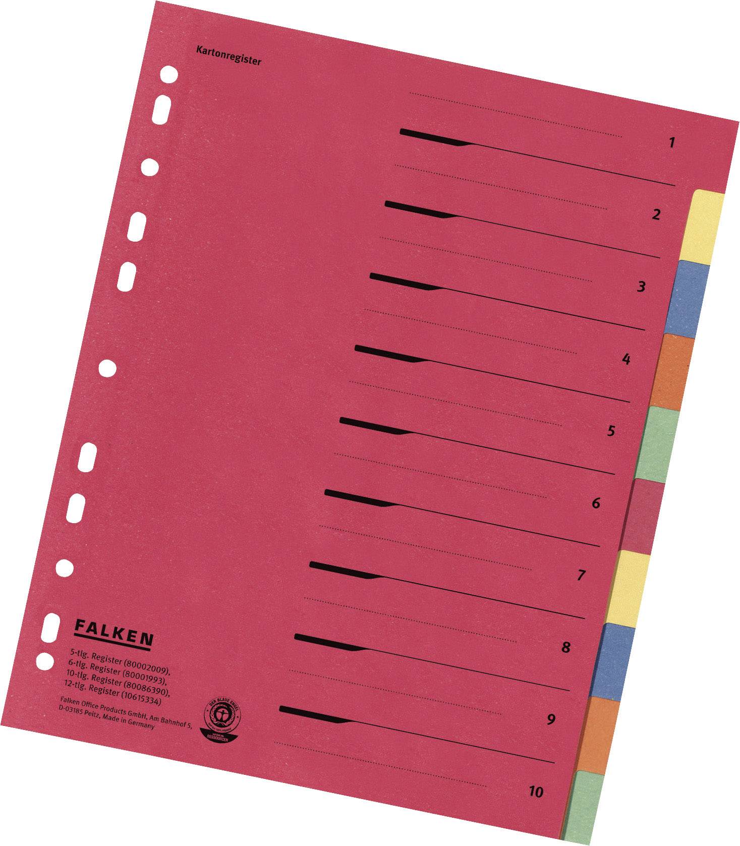 Falken 80086390 Index A4, Oversized Blank Cardboard Multicolour 10 dividers Indexed 80086390