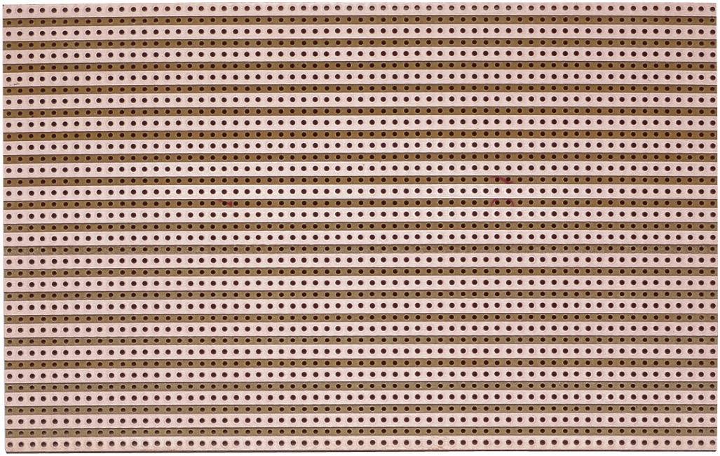 A pink perforated stripboard with parallel rows of holes running horizontally.