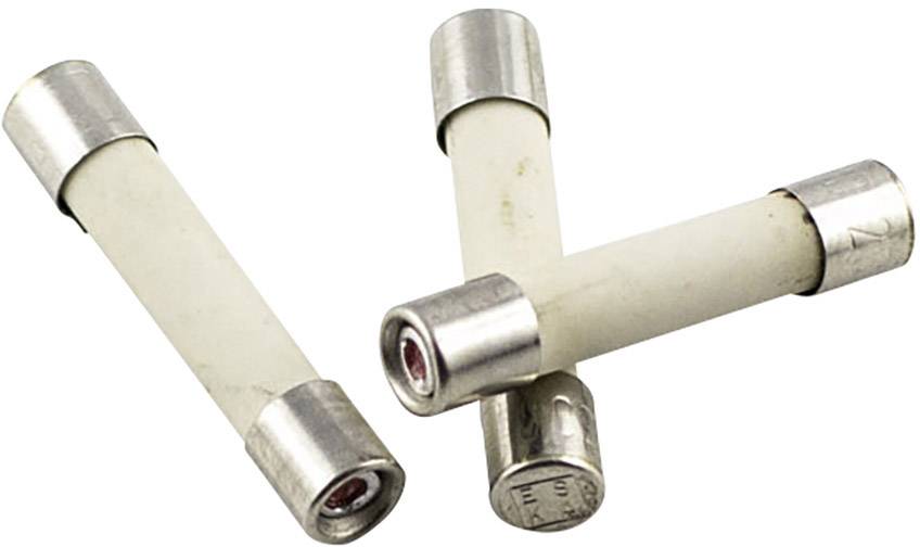 Three white tubular fuses with silver ends on a white background. They are arranged differently and display their metal caps.
