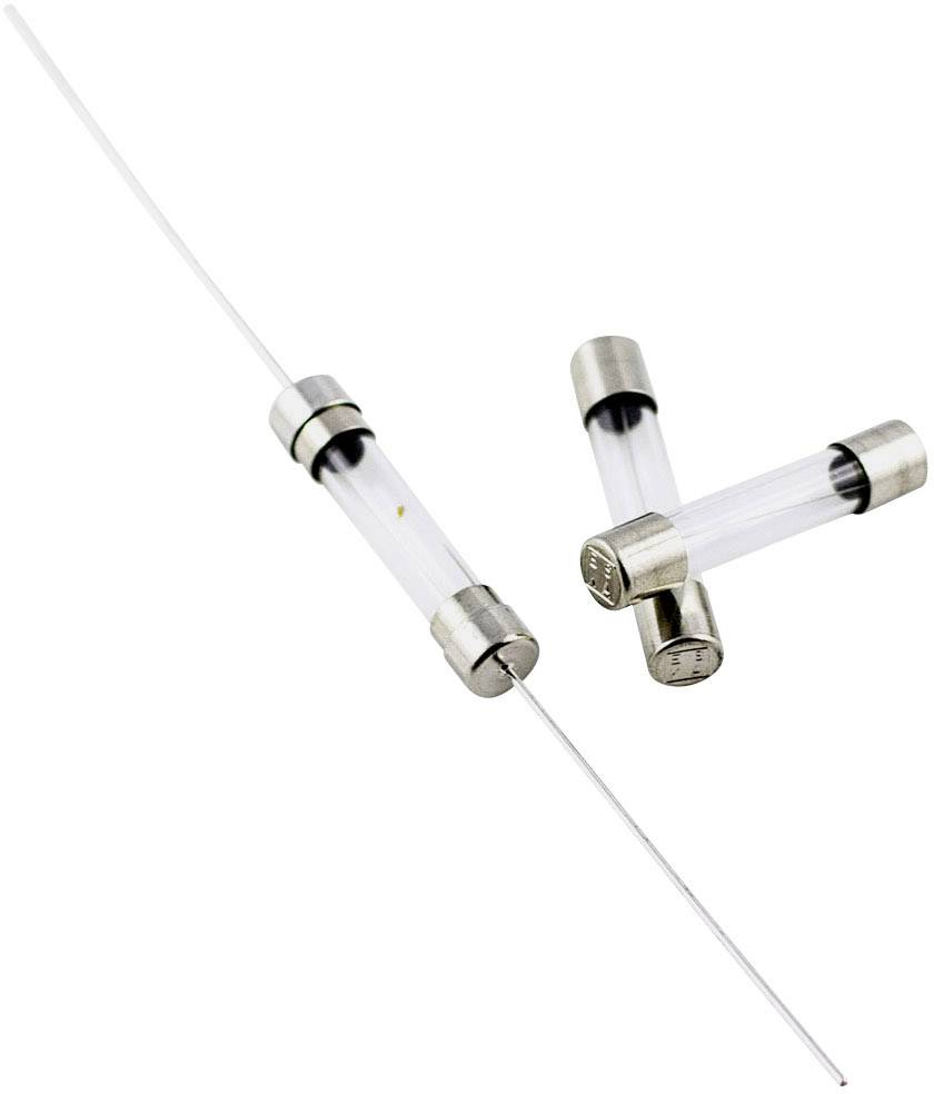 Three glass fuses on a white background. One is long with a wire, the other two are shorter and positioned at an angle next to each other.