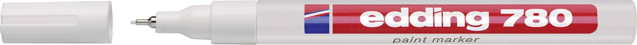 White edding 780 paint marker with red lettering on the casing and grey cap.