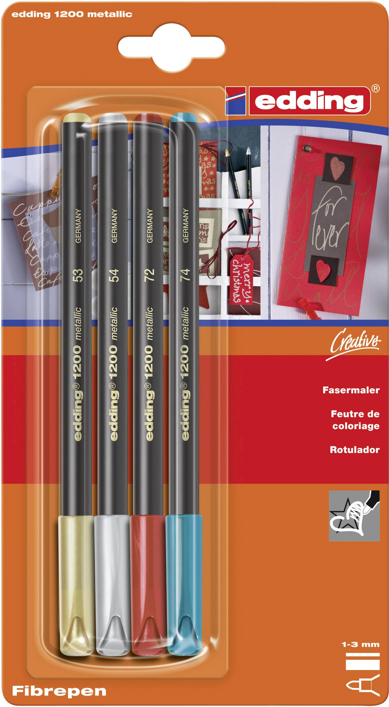 Edding Colour pen E-1200 4-1200-4-1999 Gold, Silver, Red (metallic), Green (metallic) 1 mm, 3 mm 4 pc(s)