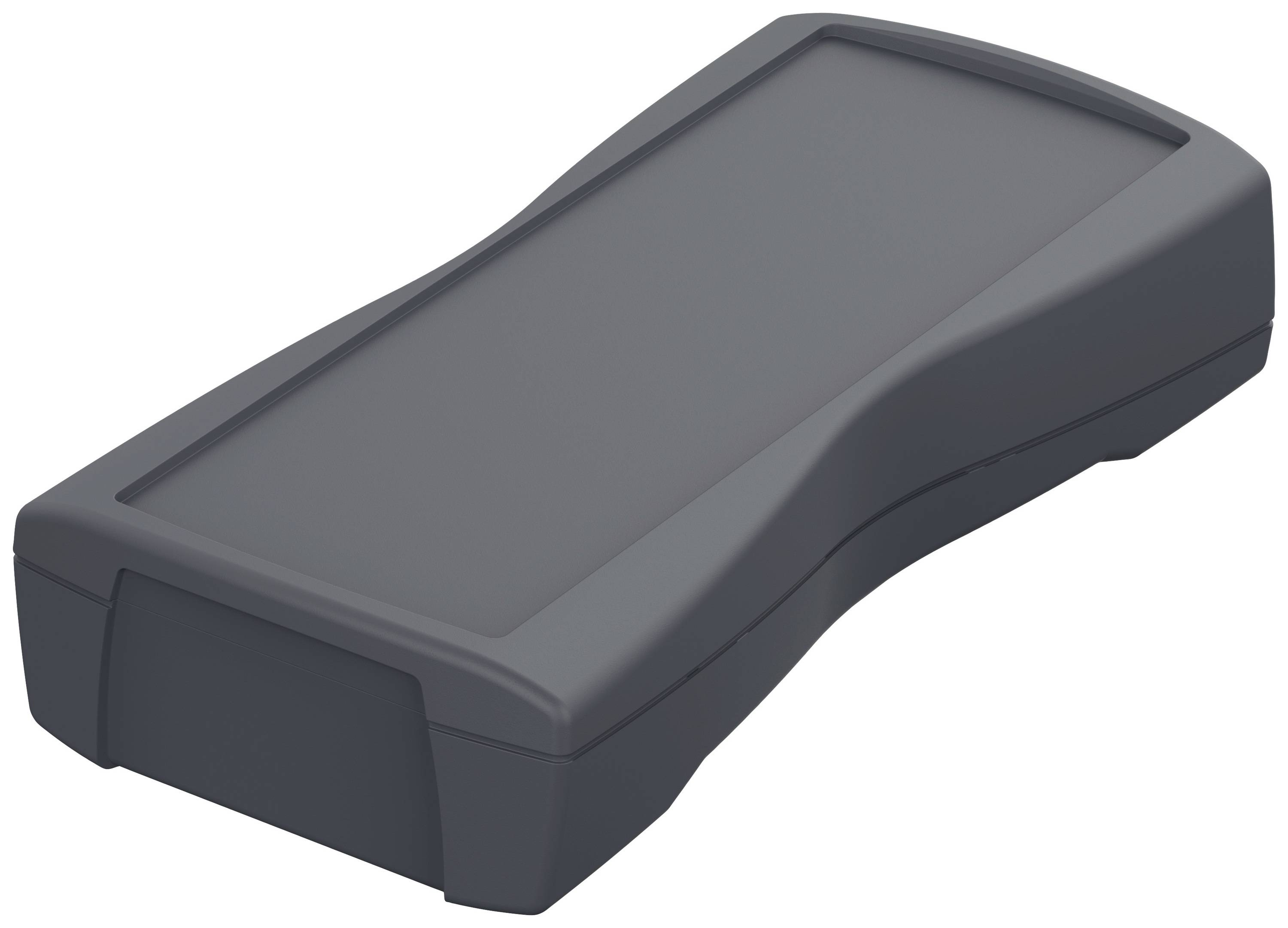 A rectangular, dark plastic housing, resembling a handheld device or control unit, without any discernible controls or displays.