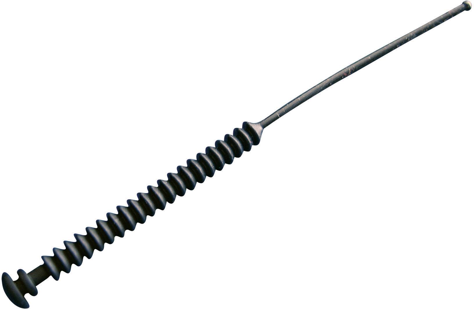 A black, curved rod with a ribbed handle.