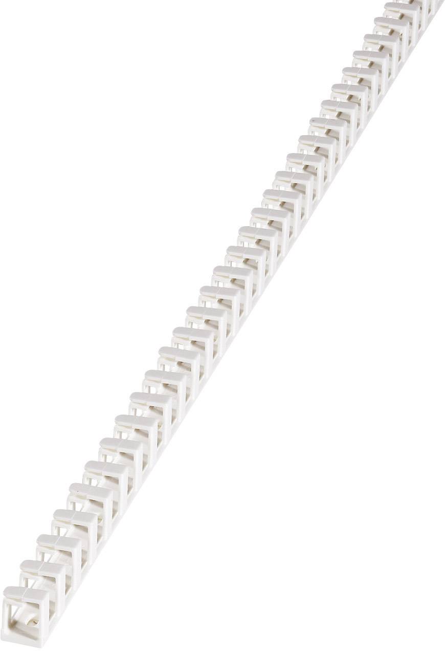 A long, white cable trunking system with square apertures, suitable for bundling and concealing cables.
