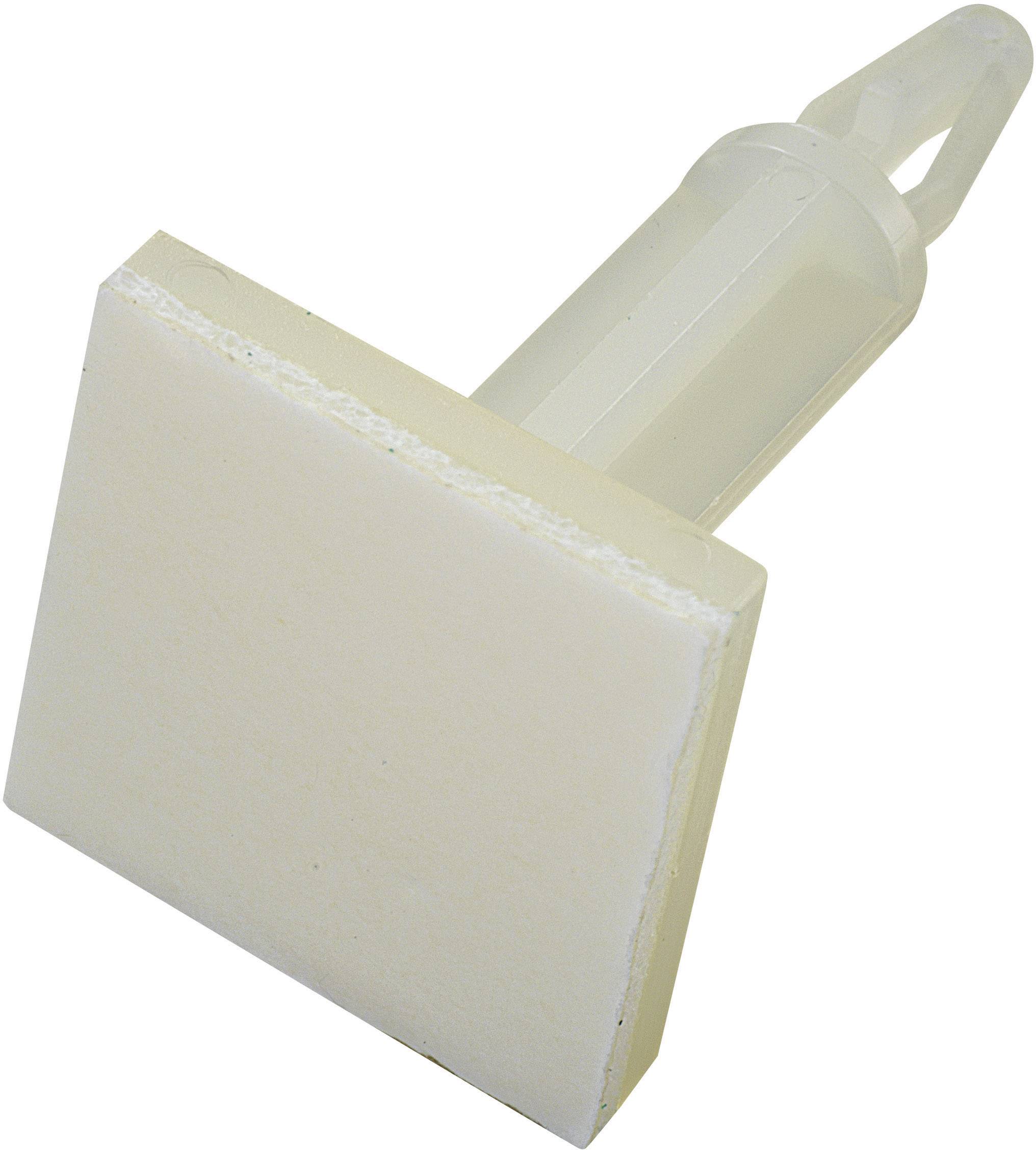 Plastic wall plug with a square, beige head, against a white background.