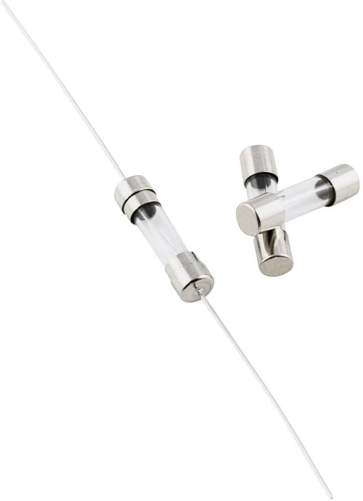 Two glass fuse tubes with metal ends, one lying flat and the other standing upright. Used to interrupt electrical circuits.