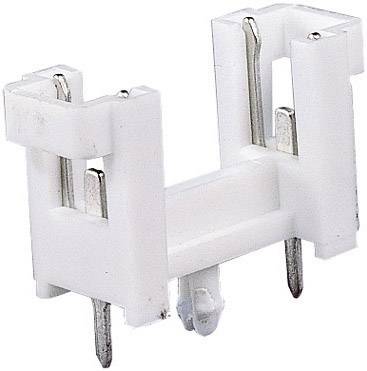A white, rectangular plastic holder with metal pins, commonly used as a fuse holder in electrical devices.