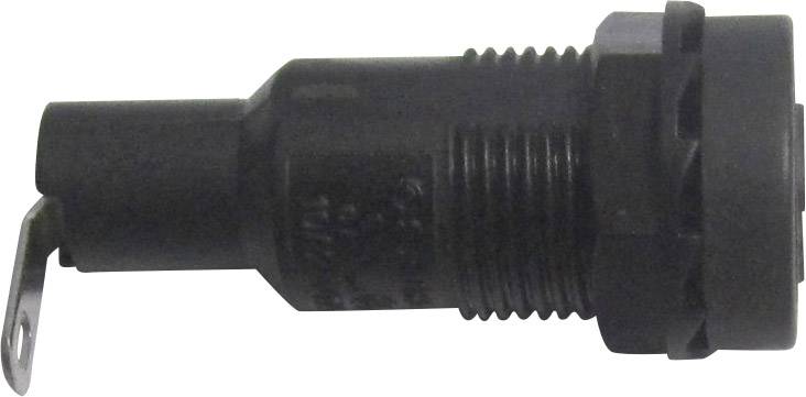 Black plastic sensor with thread and cylindrical shape. Side metal switch, suitable for mounting in devices.
