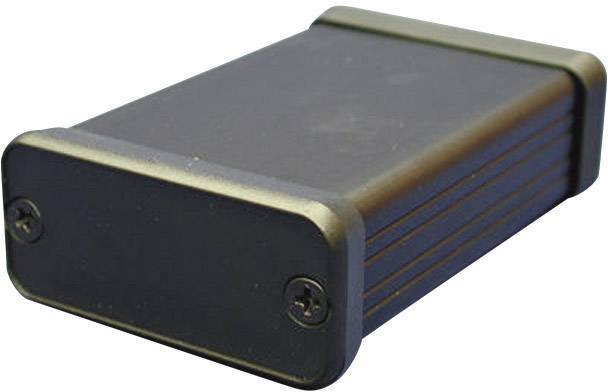 A rectangular, black electronic enclosure with rounded corners and screws on the sides.