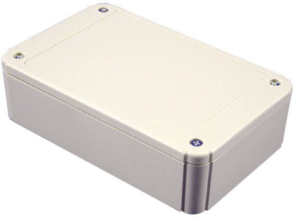 Beige plastic enclosure with a rectangular shape and rounded corners, secured by four visible screws at each corner.