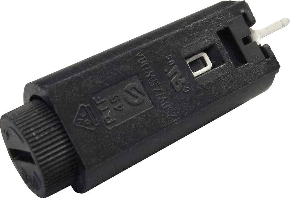 A black electric resistor with a rotatable head and metallic connection, marked with 'PTC'.
