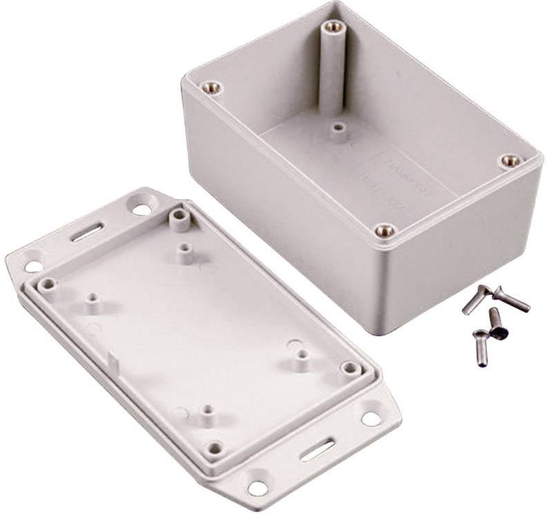 Plastic enclosure with removed lid and screws. Suitable for electronic applications.