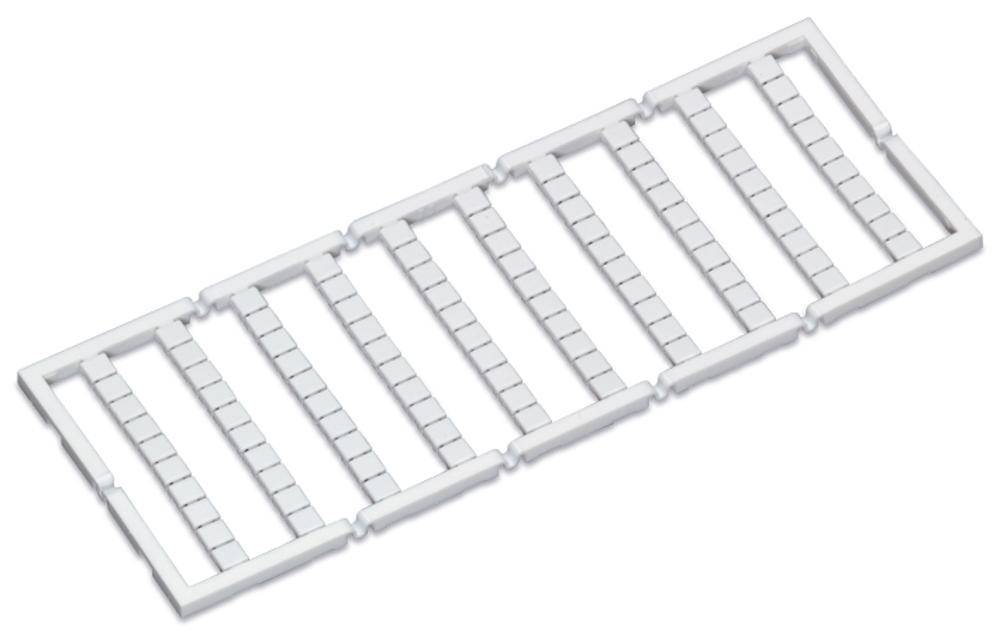 A white, rectangular plastic bracket with parallel struts, serving as part of a construction kit or modular system.