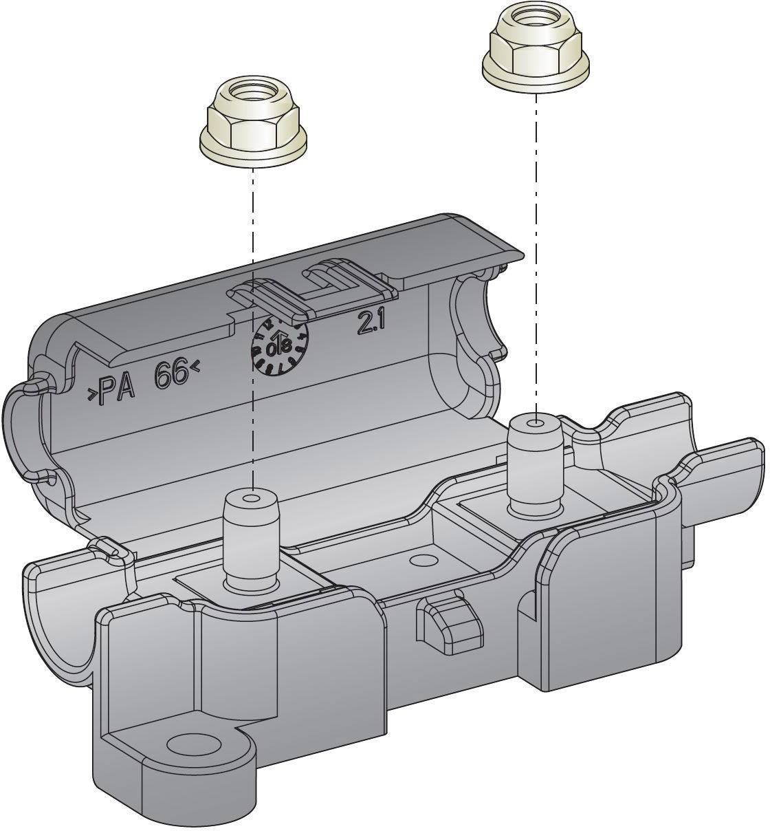 Isometric drawing of an enclosure showing two screw holes and the material designation 'PA 66'.